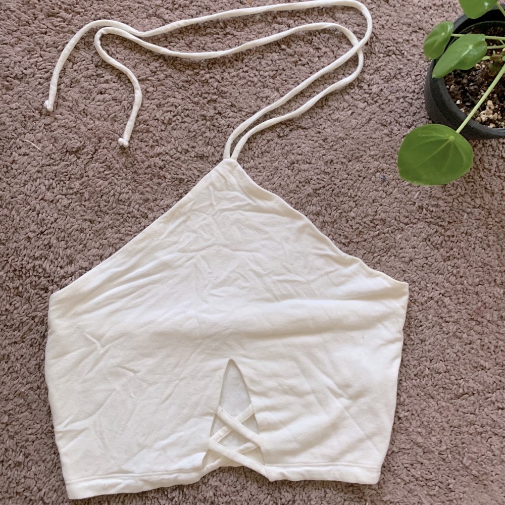 White halter crop top